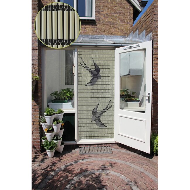 Sun Arts Vliegengordijn Zwaluwen crème - zwart - zilver 100x232 cm