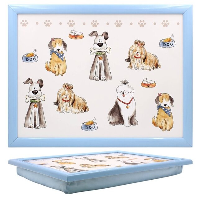 Lesser & Pavey Schootkussen – Laptray – Dienblad met kussen - Laptoptafel - Schoottafel - met Hondenprint-43 x 33 x 6.5 cm-1 stuks