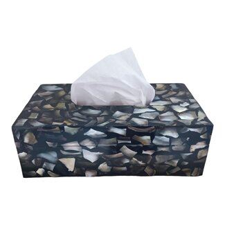 Dream-Living Living Luxe Tissue box zwart met witte Capiz schelpen 24x12x7cm
