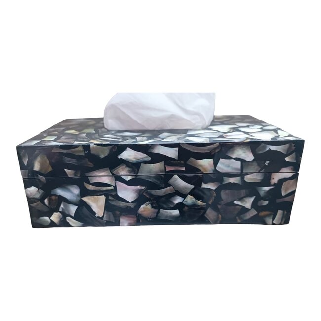 Dream-Living TiLiving Luxe Tissue box zwart met witte Capiz schelpen 24x12x7cm