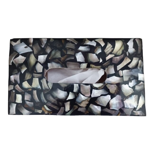 Dream-Living TiLiving Luxe Tissue box zwart met witte Capiz schelpen 24x12x7cm
