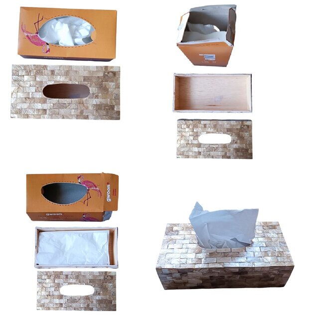Dream-Living TiLiving Luxe Tissue box zwart met witte Capiz schelpen 24x12x7cm