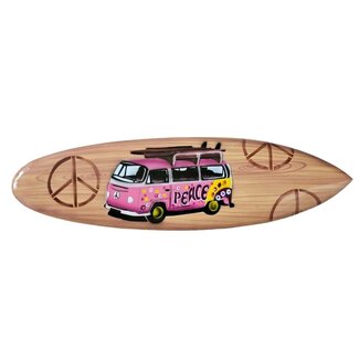 Bali-Dreams Wanddecoratie surfplank/surfboard VW busje roze 49x14 cm