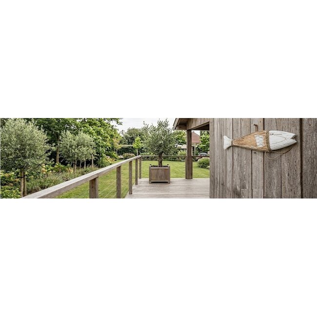 Bali-Dreams Houten Decoratie Vis in IJzeren Net – Maritieme Wanddecoratie – Wit – 10 x 48 cm