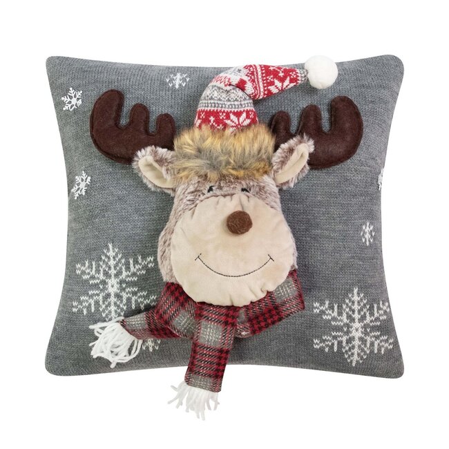 Linen & More Knitted Rudolf 2 kussen grijs 40x40cm