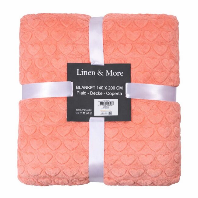 Linen & More Plaid Hartjes Roze 140x200cm