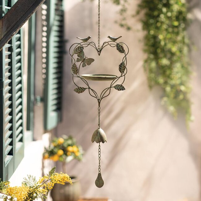 Dream-Garden Vogelbad - Voederbak Little Bell – Hangend Vogelbad of Voederschaal – Metaal – Groen – 26 x 83 cm