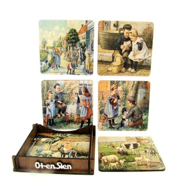 Dream-Living Onderzetters  Ot en Sien met houder 9.5x9.5 cm  6  stuks