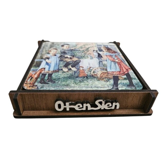 Dream-Living Ot en Sien Onderzetters met Houten Houder - Set van 6 - 9,5 x 9,5 cm