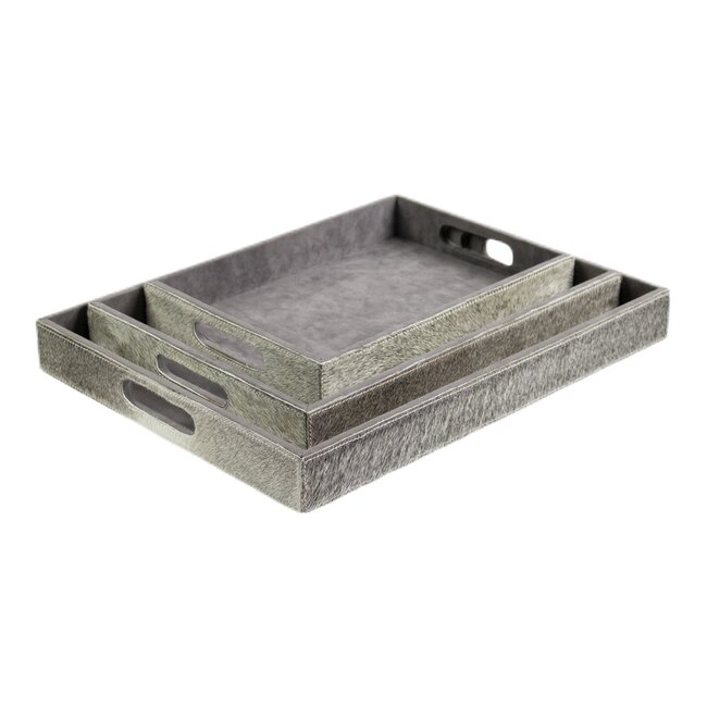 Mars & More dienbladen koehuid rechthoek grey (set of 3)