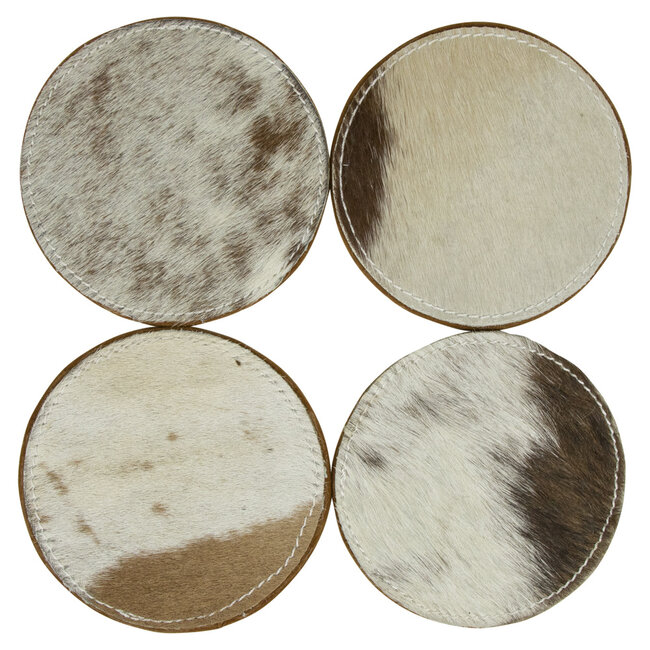 Mars & More onderzetter koehuid rond bruin/wit 10cm (set of 4)