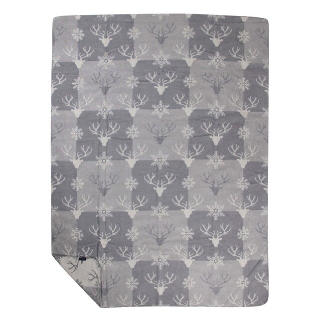 Mars & More Plaid Wafel hertenpatroon blauw grijs 150x200cm