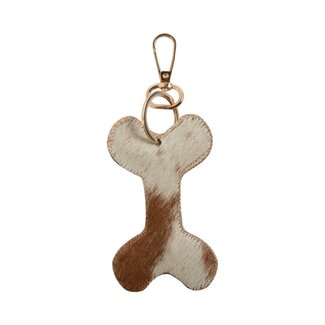 Mars & More Sleutelhanger koeleer hondenbot bruin/wit, 10 cm (bos taurus taurus)