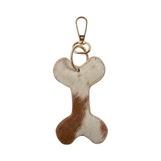 Mars & More Sleutelhanger koeleer hondenbot bruin/wit, 10 cm (bos taurus taurus)