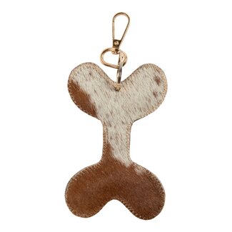 Mars & More Sleutelhanger koeleer hondenbot bruin/wit, 12 cm (bos taurus taurus)