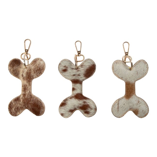 Mars & More Sleutelhanger koeleer hondenbot bruin/wit, 12 cm (bos taurus taurus)
