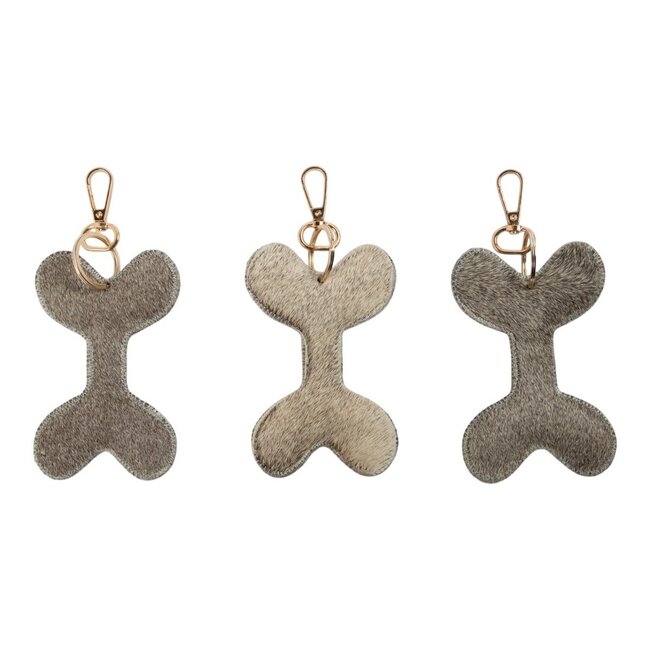 Mars & More Sleutelhanger koeleer hondenbot grijs 10 cm (bos taurus taurus)