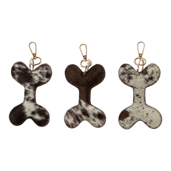 Mars & More Sleutelhanger koeleer hondenbot zwart/wit, 10 cm (bos taurus taurus)