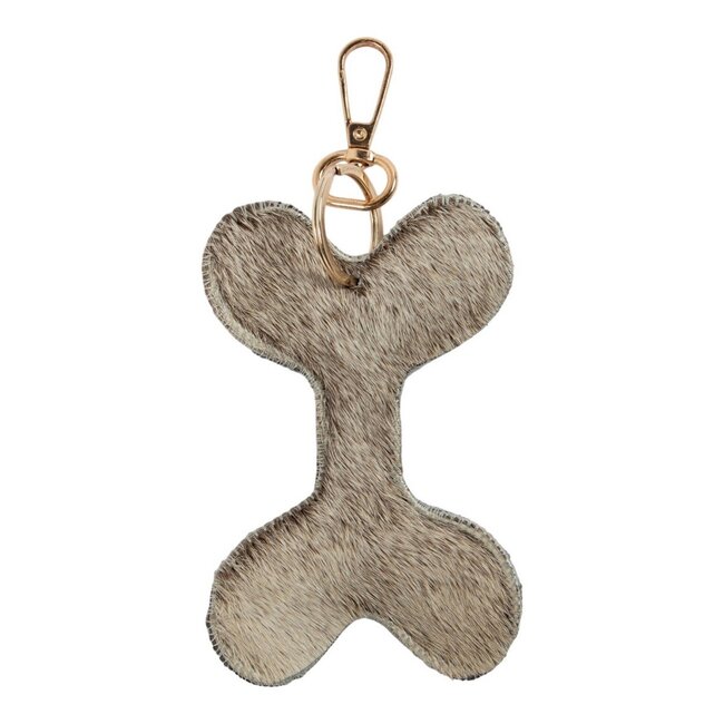 Mars & More Sleutelhanger koeleer hondenbot grijs 12 cm (bos taurus taurus)