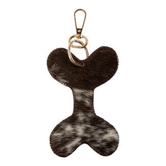 Mars & More Sleutelhanger koeleer hondenbot zwart/wit 12 cm (bos taurus taurus)