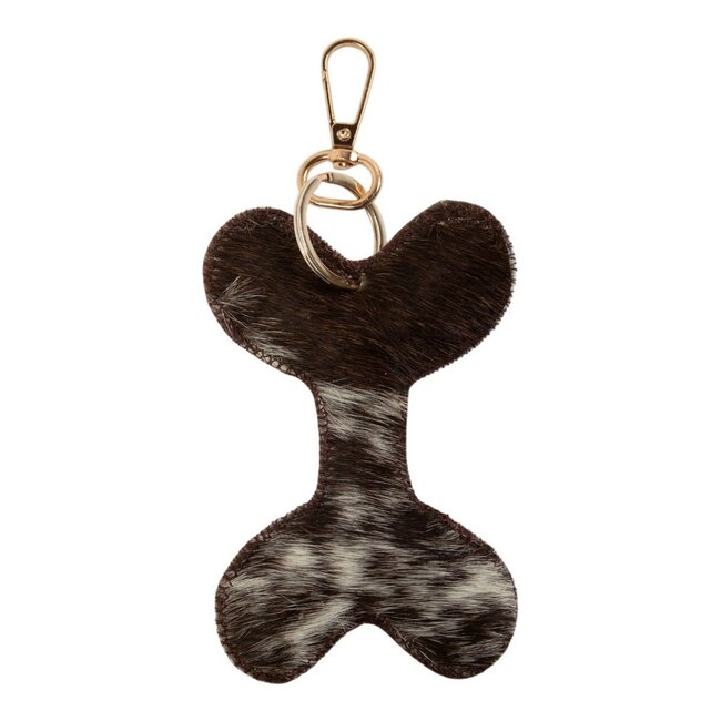 Mars & More Sleutelhanger koeleer hondenbot zwart/wit 12 cm (bos taurus taurus)