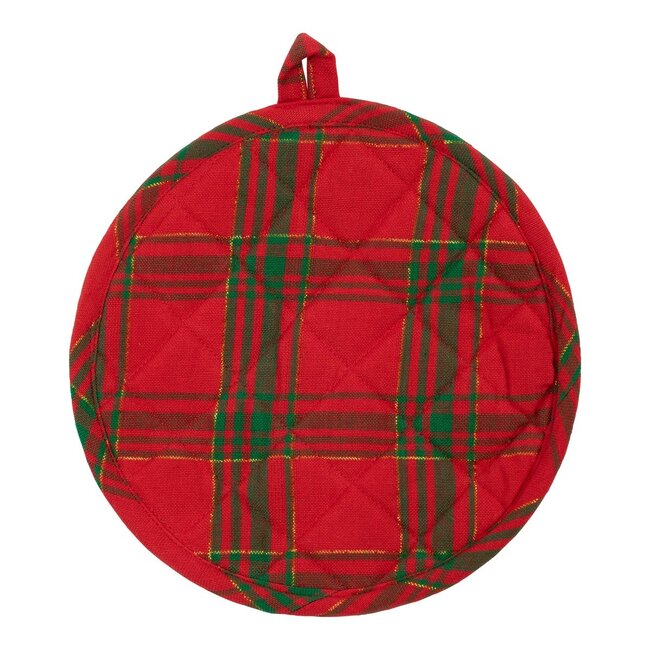 Linen & More Wonder Christmas Pannenlap Onderzetter rond goud groen rood 20cm