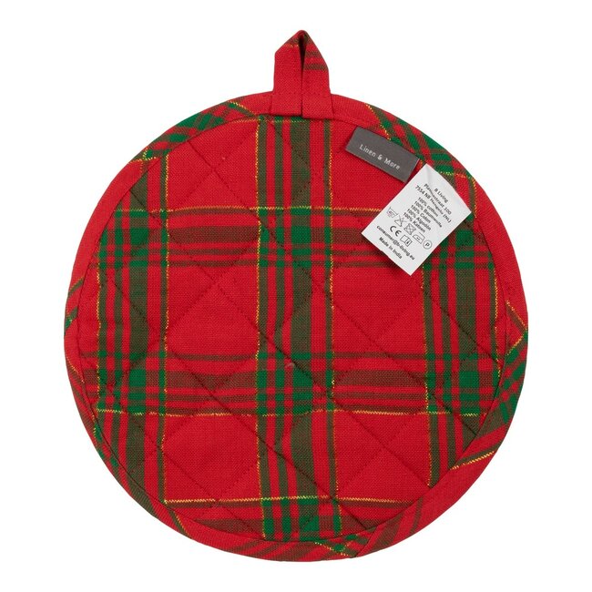 Linen & More Wonder Christmas Pannenlap Onderzetter rond goud groen rood 20cm