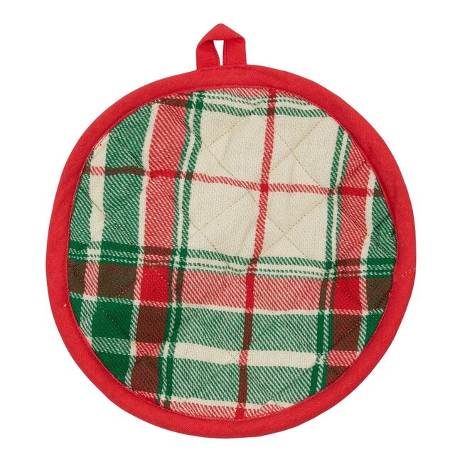 Linen & More Jingle Christmas Pannenlap Onderzetter rond beige groen rood 20cm