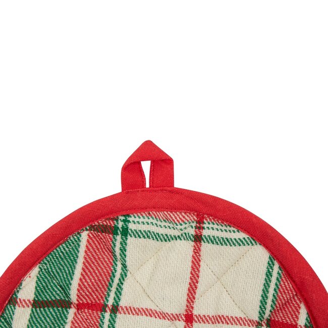 Linen & More Jingle Christmas Pannenlap Onderzetter rond beige groen rood 20cm