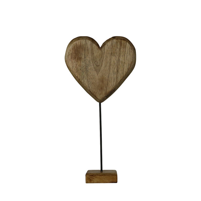 Mars & More  mango houten hart op voet h35 d18x8cm