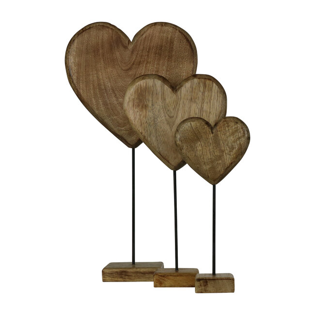 Mars & More  mango houten hart op voet h35 d18x8cm