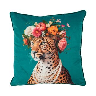 Mars & More Kussen Portret jaguar petrol 45x45cm