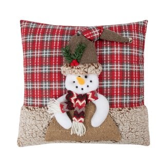 Linen & More Sneeuwman kussen rood bruin 40x40cm
