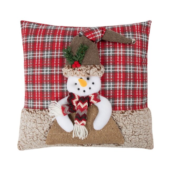 Linen & More Sneeuwman kussen rood bruin 40x40cm
