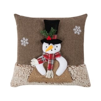 Linen & More Sneeuwman Hoge Hoed kussen bruin 40x40cm