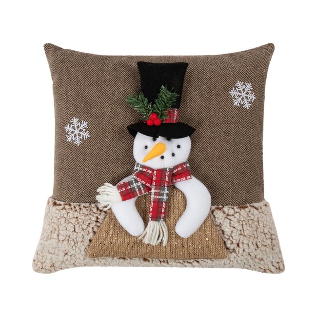 Linen & More Sneeuwman Hoge Hoed kussen bruin 40x40cm