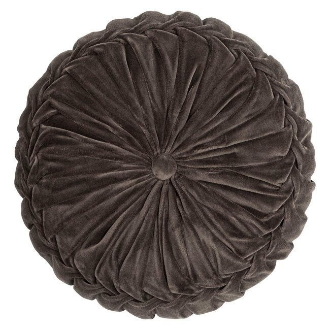 Linen en More Kanan Velvet kussen Grijs-bruin dia40x10cm - Copy
