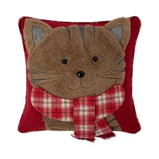 Linen & More Cat met shawl kussen bruin rood 40x40cm