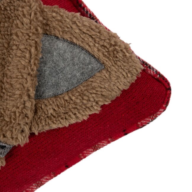 Linen & More Cat met shawl kussen bruin rood 40x40cm