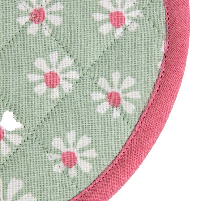 Linen & More Daisy Bloemen Pannenlap Onderzetter rond groen 20cm