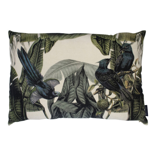 Mars en More Kussen fluweel exotische blauwe vogel 40x60cm