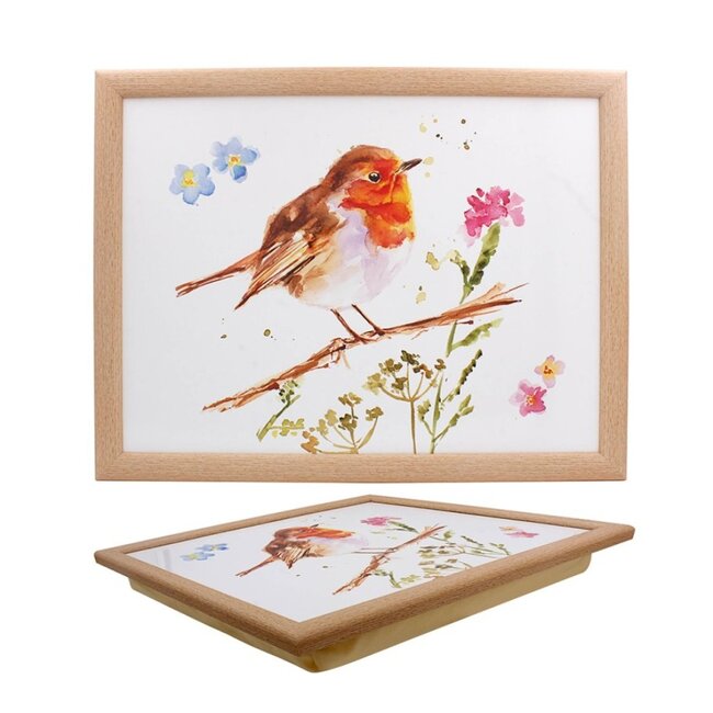 Clemency Bunn Schootkussen - Laptray Roodborstje op tak 44x33x6cm