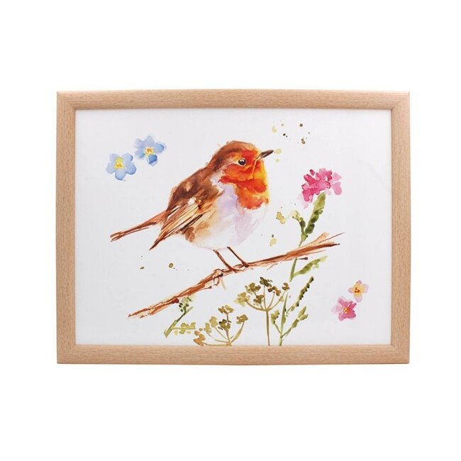 Clemency Bunn Schootkussen - Laptray Roodborstje op tak 44x33x6cm