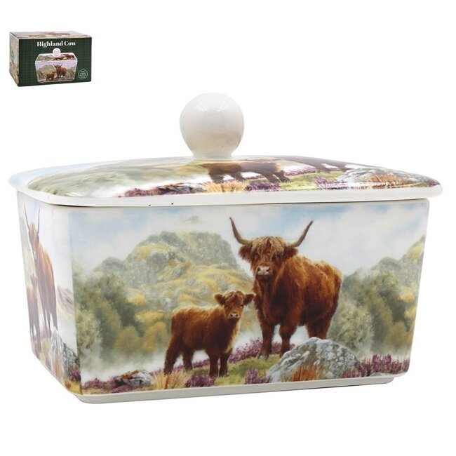 Lesser & Pavey Botervloot porselein Schotse hooglanders 16x10x10cm