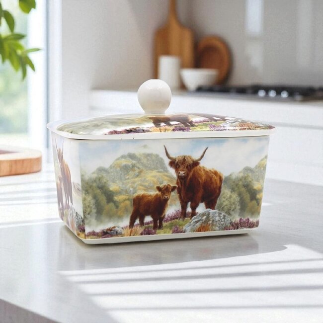 Lesser & Pavey Botervloot porselein Schotse hooglanders 16x10x10cm