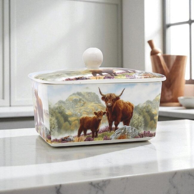 Lesser & Pavey Botervloot porselein Schotse hooglanders 16x10x10cm