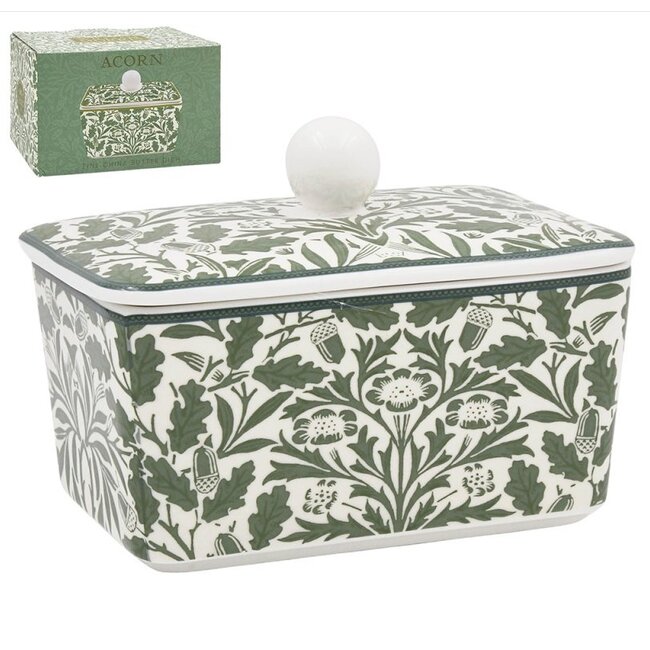 William Morris Botervloot porselein Botervloot groene bladeren met eikels 16x10x10cm