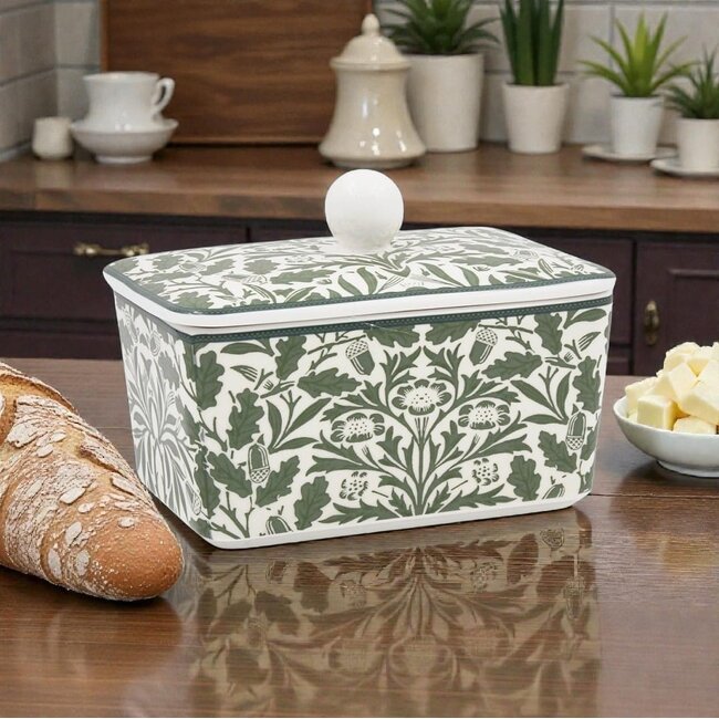 William Morris Botervloot porselein Botervloot groene bladeren met eikels 16x10x10cm