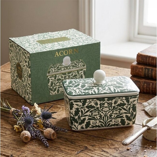 William Morris Botervloot porselein Botervloot groene bladeren met eikels 16x10x10cm