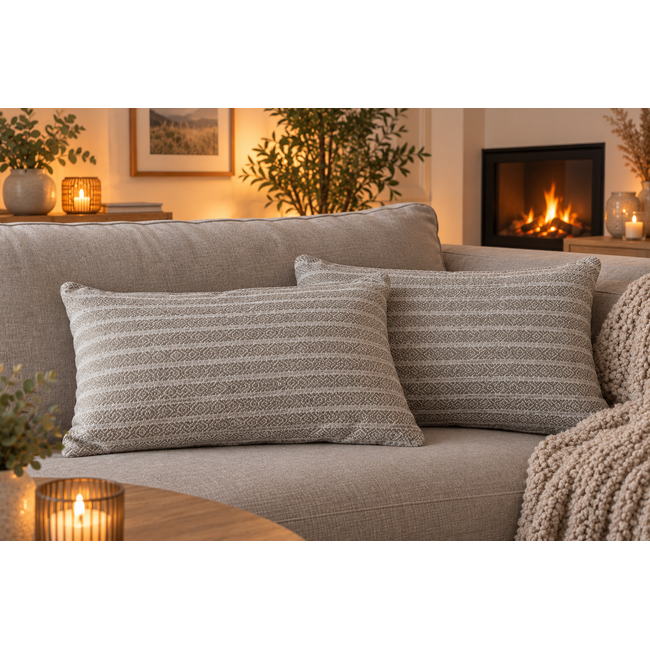 Linen & More Winford Graphic Wool kussen taupe 30x50cm